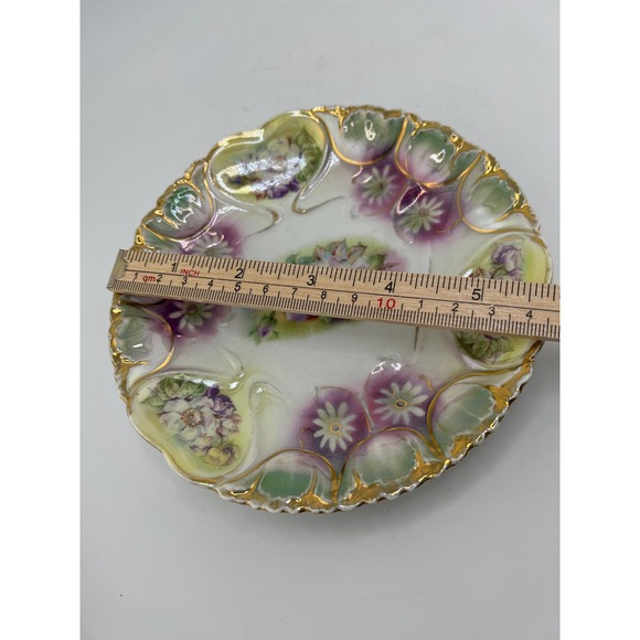 Prussia Floral Plate Unmarked Antique Gold Purple - Picture 6 of 7